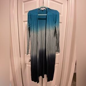 Adyson Parker Teal to Navy Ombre Long Sleeve Open-Front Duster